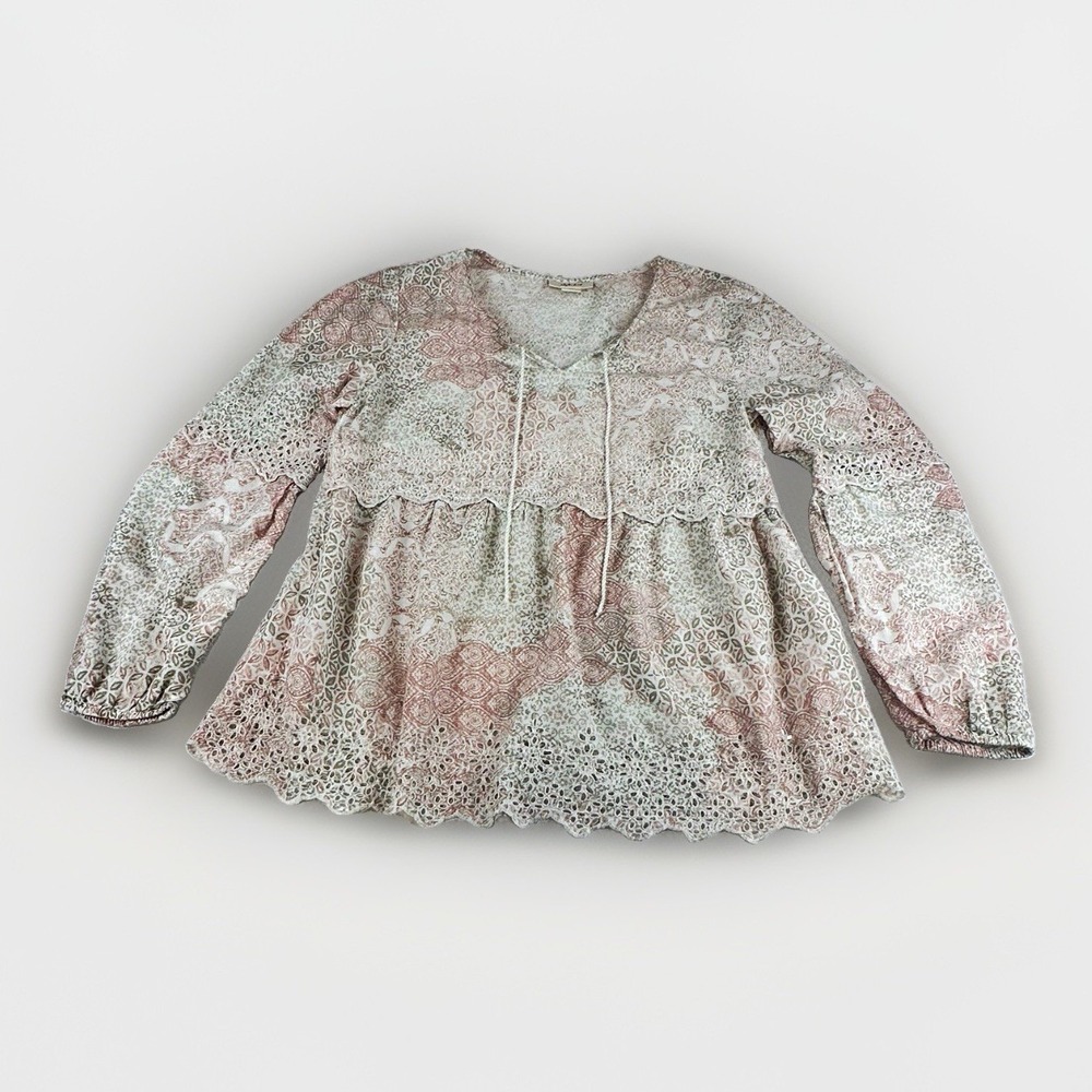 Style & Co Cotton Floral Lace Tunic Blouse Boho Cottagecore Romantic Peasant M